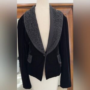 Black Velvet Embroidered Shawl Collar Jacket